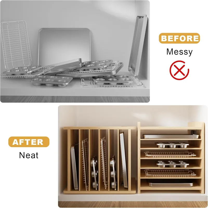 Plateau en bois à 7 niveaux av - Kitchen Cabinet Baking Sheet Organizer avis et prix