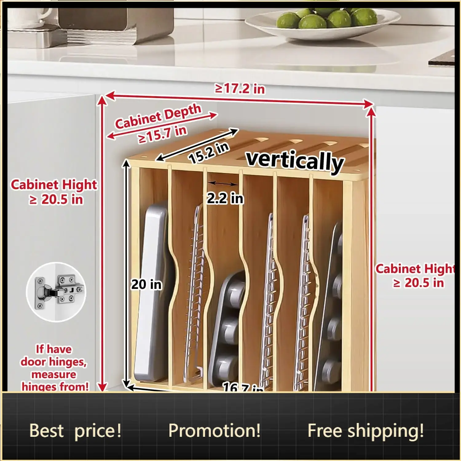 Diviseurs en bois pour placard - Kitchen Cabinet Baking Sheet Organizer avis et prix