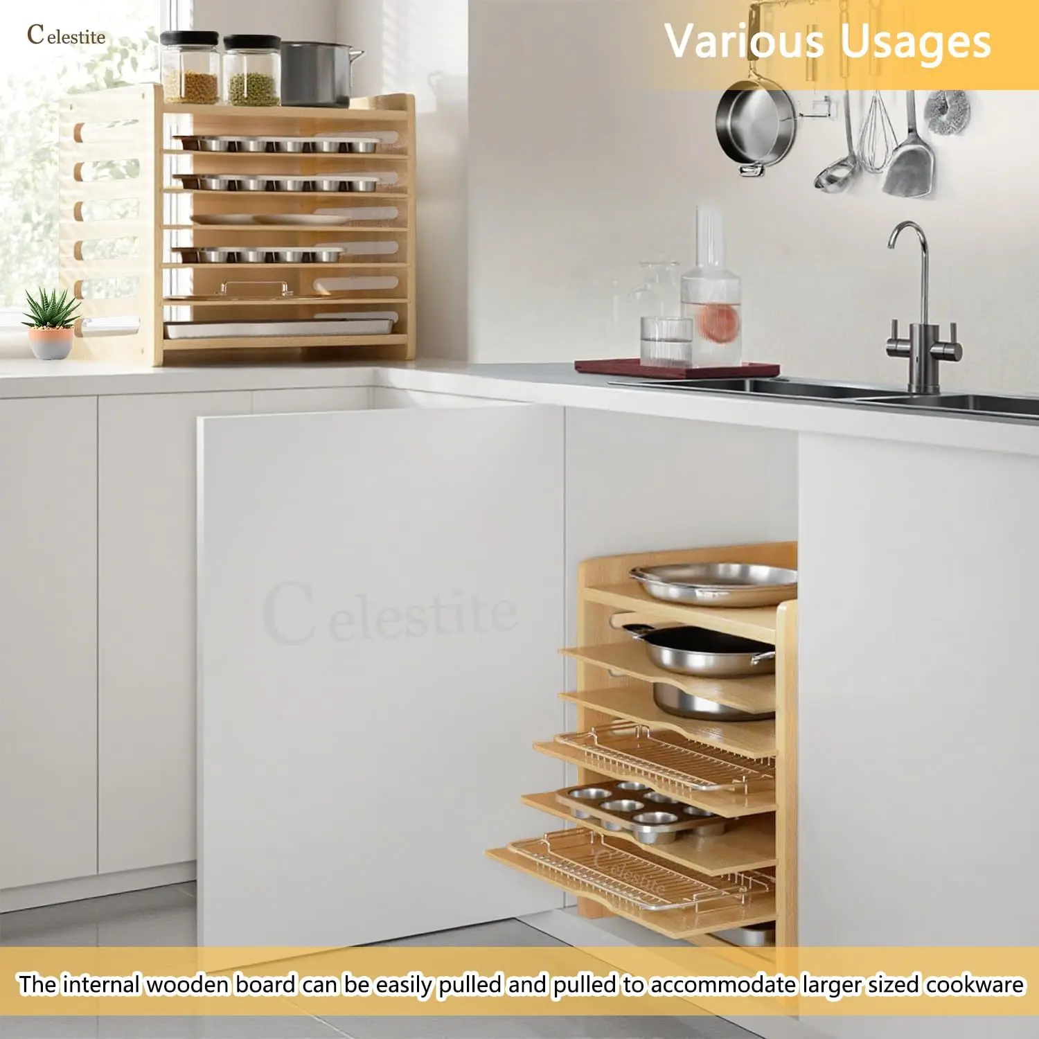 Diviseurs en bois pour placard - Kitchen Cabinet Baking Sheet Organizer avis et prix